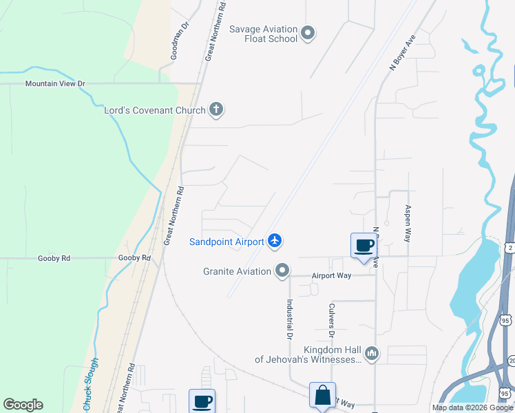 map of restaurants, bars, coffee shops, grocery stores, and more near 1200 Turbine Drive in Sandpoint