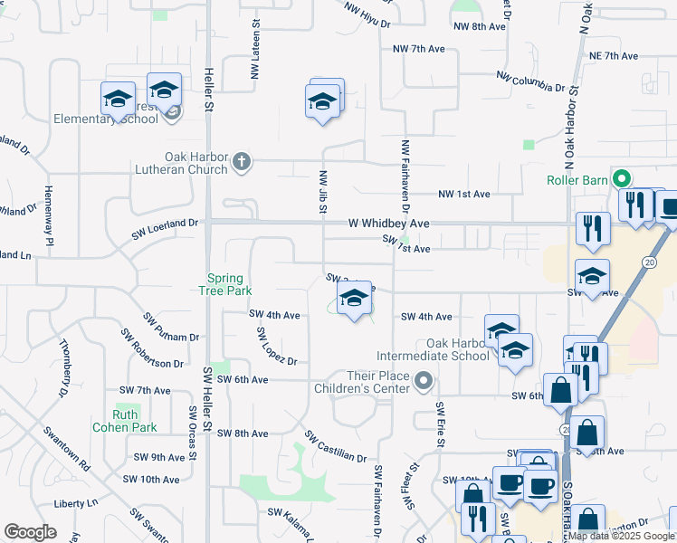 map of restaurants, bars, coffee shops, grocery stores, and more near 941 Southwest 2nd Avenue in Oak Harbor