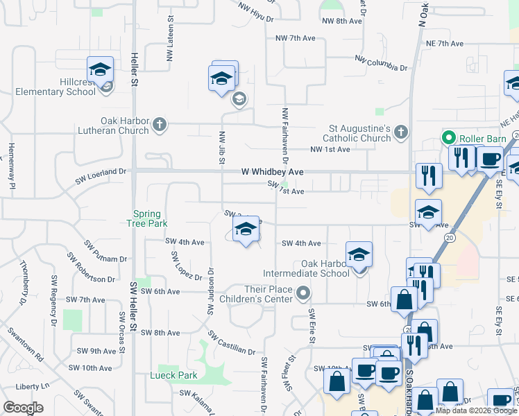 map of restaurants, bars, coffee shops, grocery stores, and more near 795 Southwest 2nd Avenue in Oak Harbor