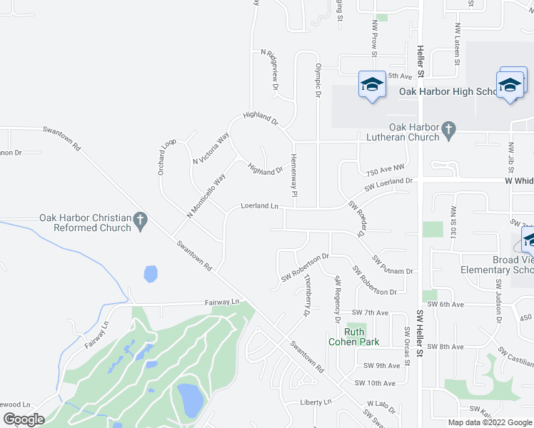map of restaurants, bars, coffee shops, grocery stores, and more near 2446 Loerland Lane in Oak Harbor