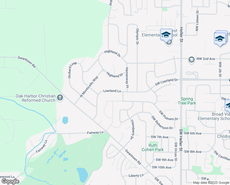 map of restaurants, bars, coffee shops, grocery stores, and more near 2446 Loerland Lane in Oak Harbor