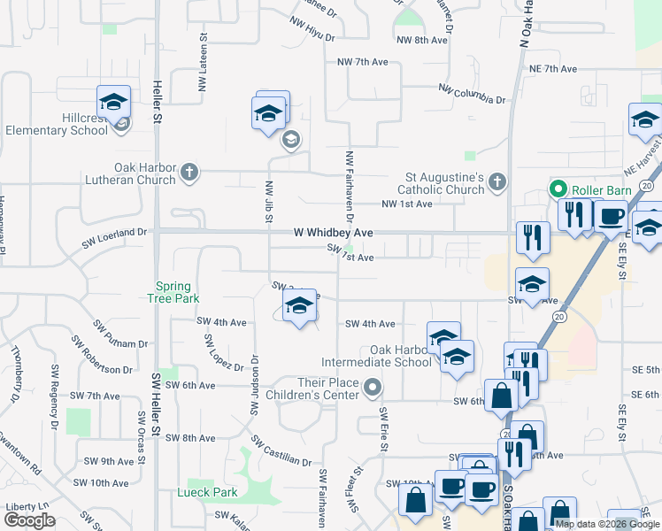 map of restaurants, bars, coffee shops, grocery stores, and more near 795 Southwest 2nd Avenue in Oak Harbor