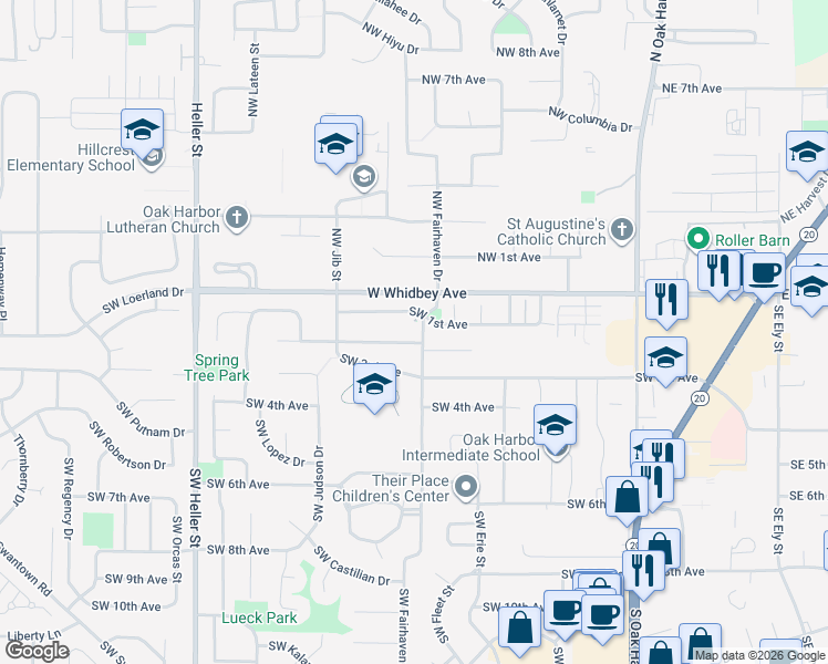 map of restaurants, bars, coffee shops, grocery stores, and more near 795 Southwest 2nd Avenue in Oak Harbor