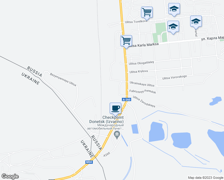 map of restaurants, bars, coffee shops, grocery stores, and more near in Donetsk