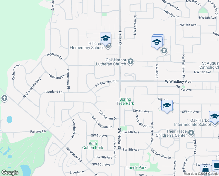 map of restaurants, bars, coffee shops, grocery stores, and more near 1499 Southwest Ponsteen Drive in Oak Harbor