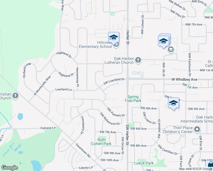 map of restaurants, bars, coffee shops, grocery stores, and more near 1613 Northwest Outrigger Loop in Oak Harbor
