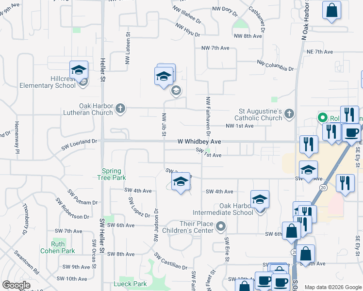 map of restaurants, bars, coffee shops, grocery stores, and more near 938 West Whidbey Avenue in Oak Harbor