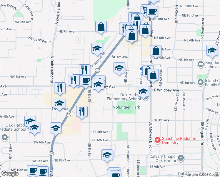 map of restaurants, bars, coffee shops, grocery stores, and more near 747 East Whidbey Avenue in Oak Harbor