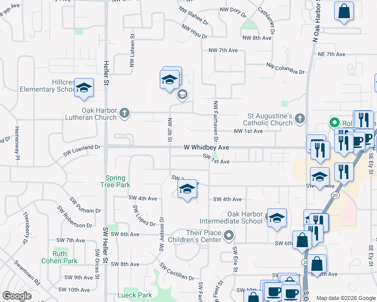 map of restaurants, bars, coffee shops, grocery stores, and more near 938 West Whidbey Avenue in Oak Harbor
