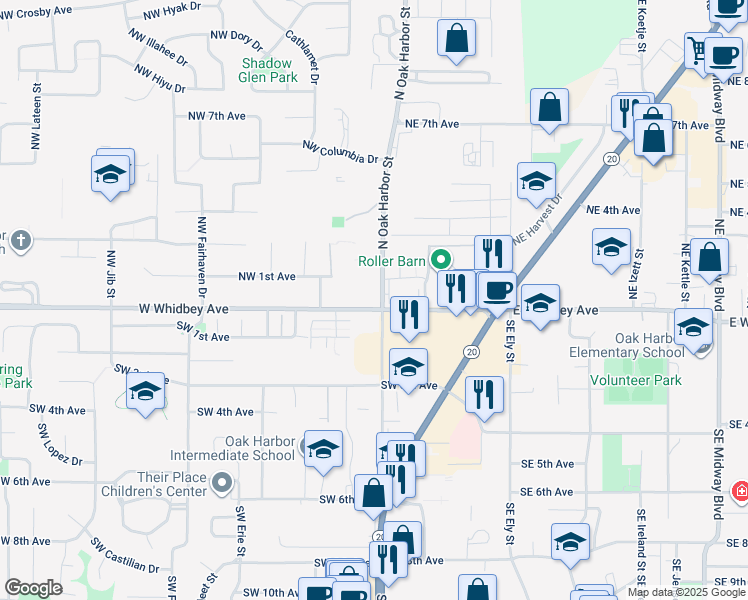 map of restaurants, bars, coffee shops, grocery stores, and more near 26 West Whidbey Avenue in Oak Harbor