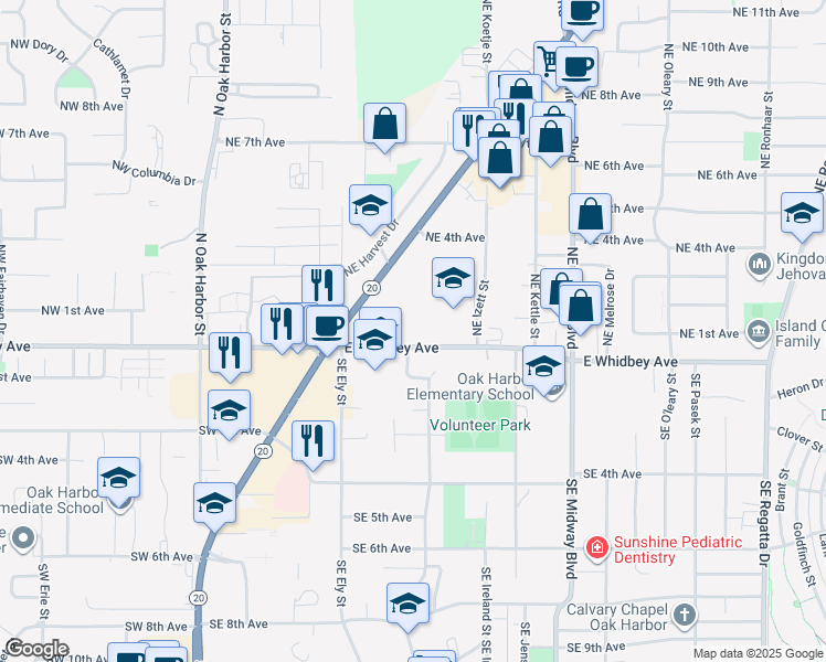 map of restaurants, bars, coffee shops, grocery stores, and more near 747 East Whidbey Avenue in Oak Harbor
