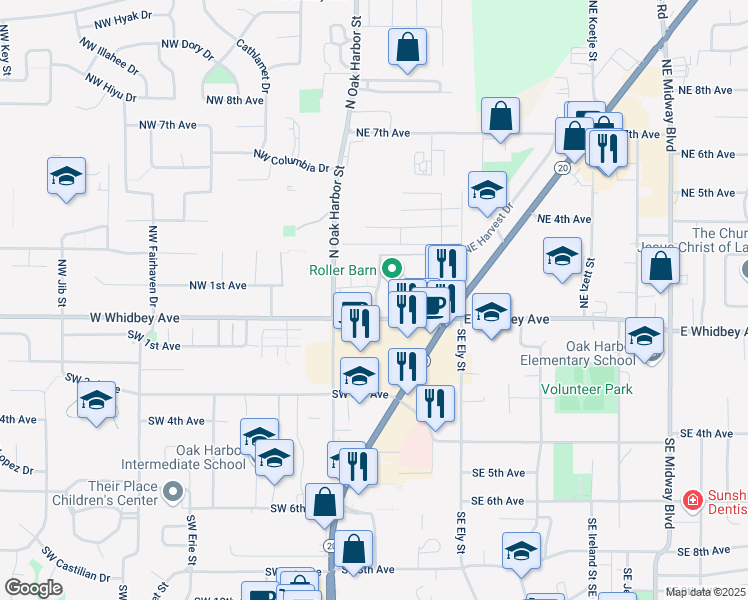 map of restaurants, bars, coffee shops, grocery stores, and more near in Oak Harbor