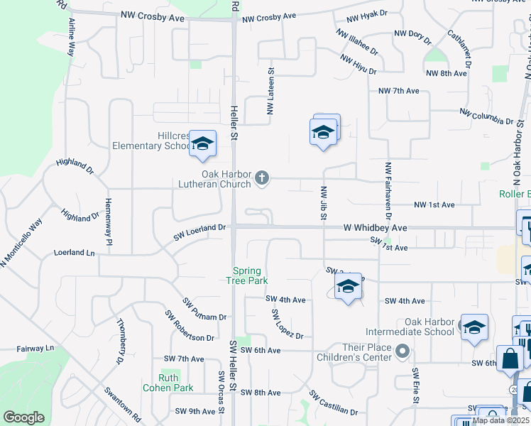 map of restaurants, bars, coffee shops, grocery stores, and more near 1222 Southwest Leschi Drive in Oak Harbor