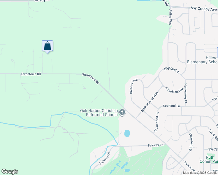 map of restaurants, bars, coffee shops, grocery stores, and more near 1472 Swantown Road in Oak Harbor