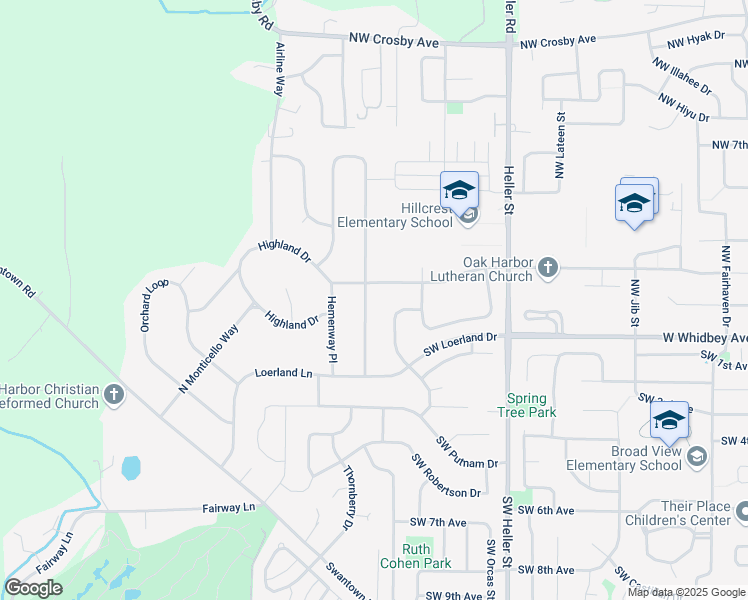 map of restaurants, bars, coffee shops, grocery stores, and more near 2476 Olympic Drive in Oak Harbor