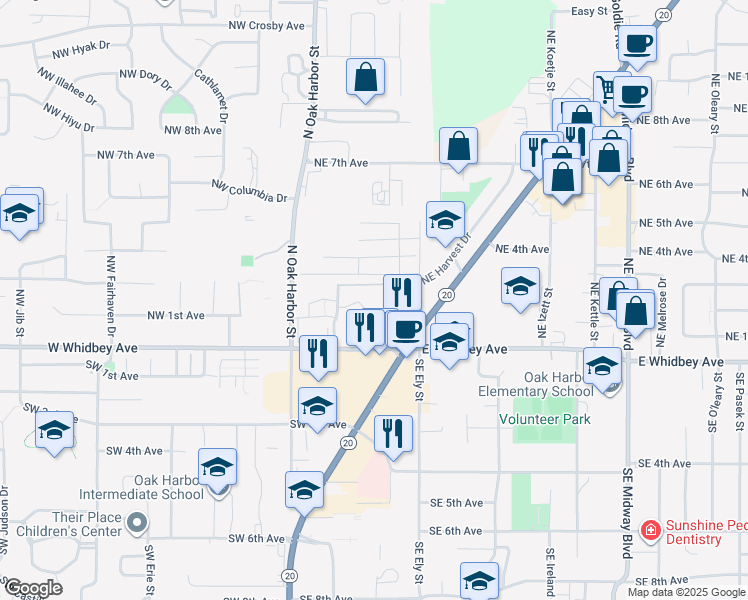 map of restaurants, bars, coffee shops, grocery stores, and more near 191 Northeast Ernst Street in Oak Harbor