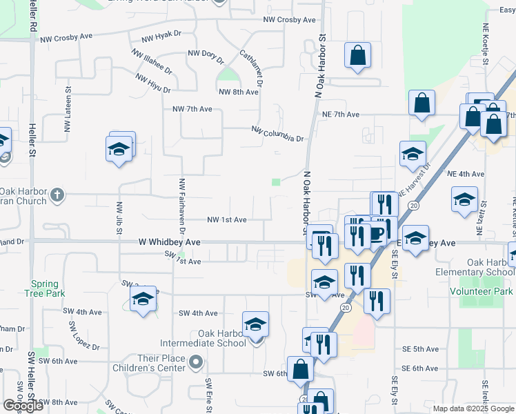 map of restaurants, bars, coffee shops, grocery stores, and more near 146 Northwest Captain Court in Oak Harbor