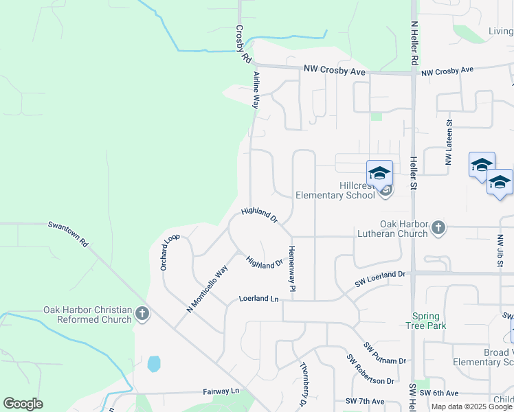 map of restaurants, bars, coffee shops, grocery stores, and more near 1280 Highland Drive in Oak Harbor