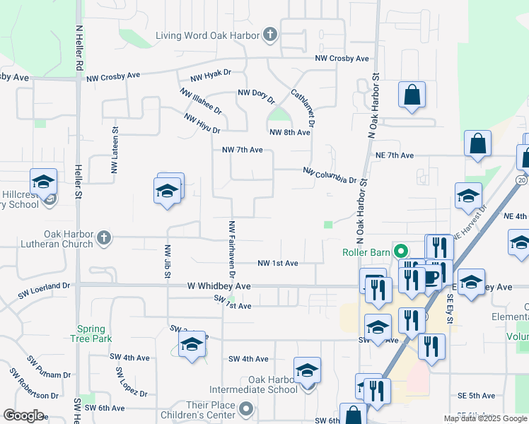 map of restaurants, bars, coffee shops, grocery stores, and more near 468 Northwest 3rd Avenue in Oak Harbor