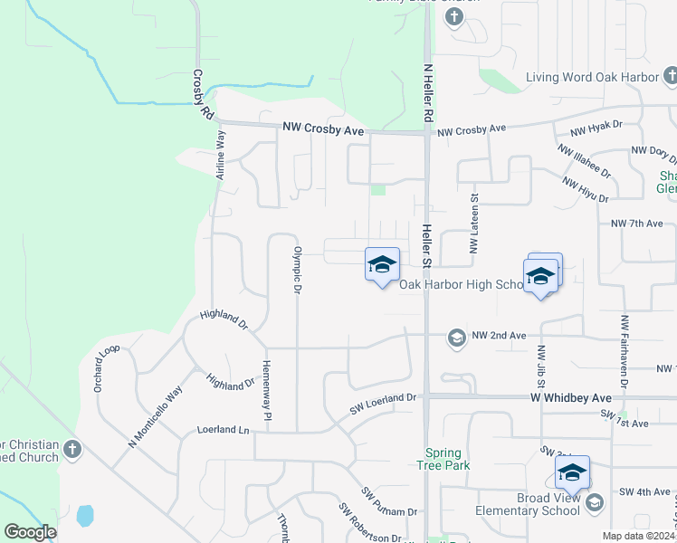 map of restaurants, bars, coffee shops, grocery stores, and more near 1722 Northwest 5th Avenue in Oak Harbor