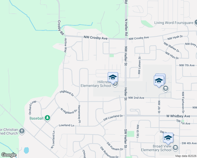map of restaurants, bars, coffee shops, grocery stores, and more near 1722 Northwest 5th Avenue in Oak Harbor