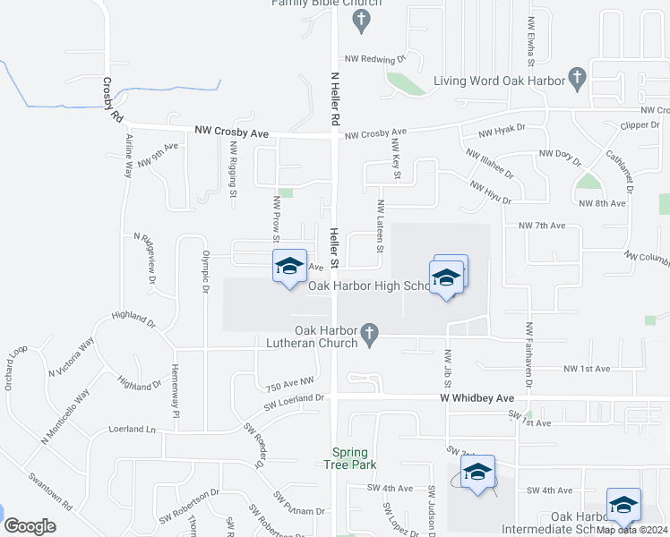 map of restaurants, bars, coffee shops, grocery stores, and more near 1398 Northwest 5th Avenue in Oak Harbor