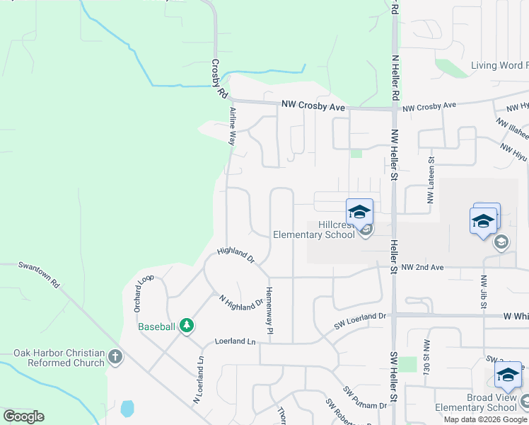 map of restaurants, bars, coffee shops, grocery stores, and more near 2637 Olympic Drive in Oak Harbor