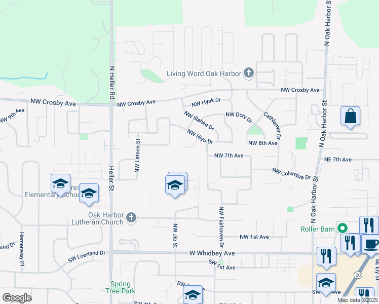 map of restaurants, bars, coffee shops, grocery stores, and more near 858 915 Avenue West in Oak Harbor
