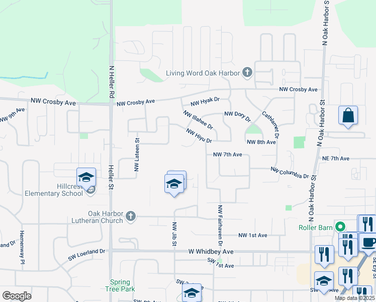 map of restaurants, bars, coffee shops, grocery stores, and more near 858 915 Avenue West in Oak Harbor