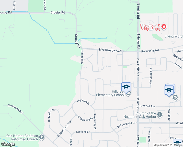 map of restaurants, bars, coffee shops, grocery stores, and more near 2027 Northwest Upsala Street in Oak Harbor