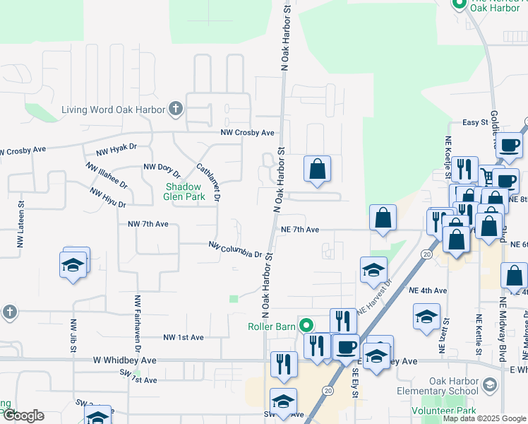 map of restaurants, bars, coffee shops, grocery stores, and more near 775 North Oak Harbor Street in Oak Harbor