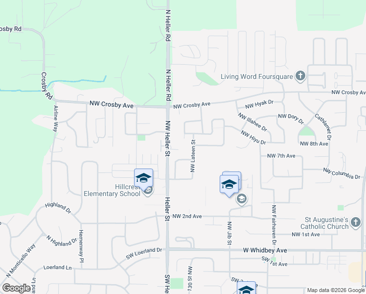 map of restaurants, bars, coffee shops, grocery stores, and more near 725 Northwest Lateen Street in Oak Harbor