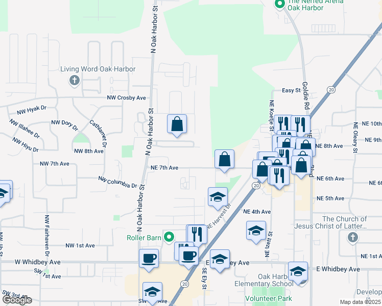 map of restaurants, bars, coffee shops, grocery stores, and more near 300 Northeast 7th Avenue in Oak Harbor
