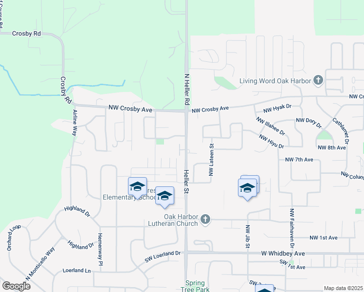 map of restaurants, bars, coffee shops, grocery stores, and more near 720 Northwest Heller Street in Oak Harbor