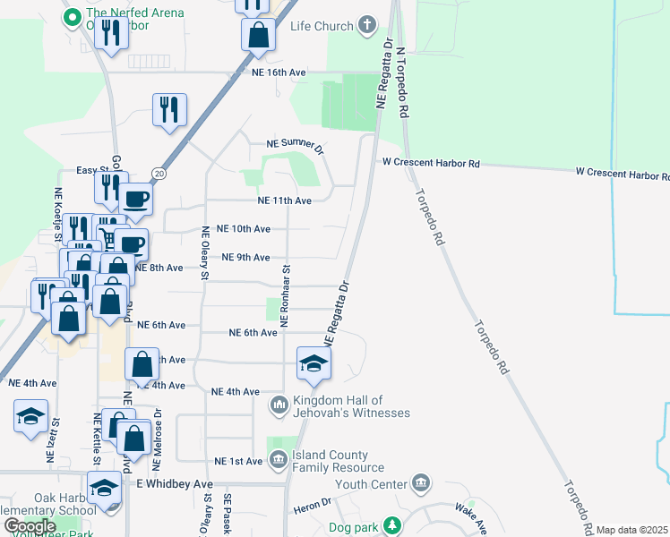 map of restaurants, bars, coffee shops, grocery stores, and more near 1981 Northeast 9th Avenue in Oak Harbor