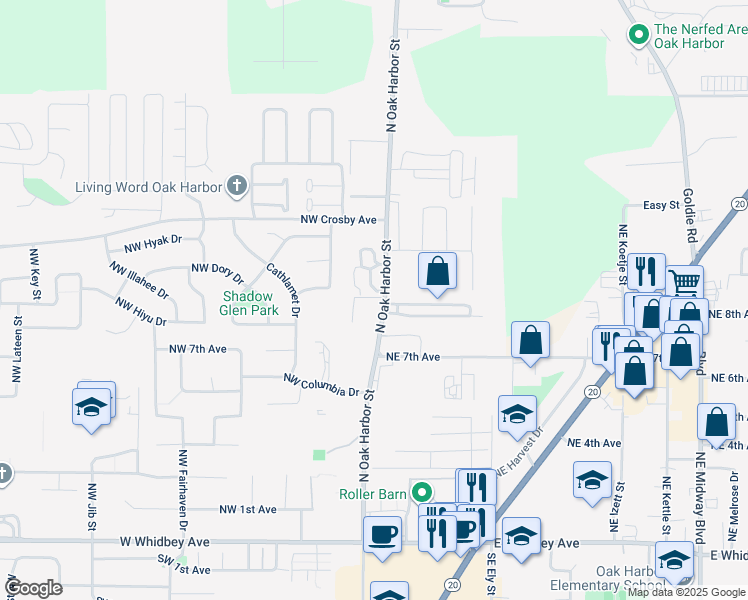 map of restaurants, bars, coffee shops, grocery stores, and more near 8689 North Oak Harbor Street in Oak Harbor