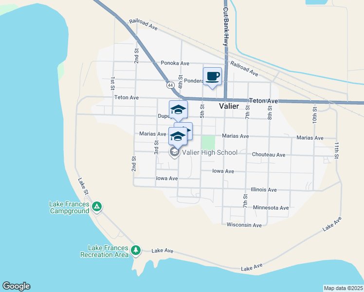 map of restaurants, bars, coffee shops, grocery stores, and more near 703 4th Street in Valier