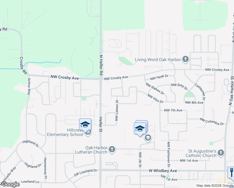 map of restaurants, bars, coffee shops, grocery stores, and more near 1220 Northwest Lofton Loop in Oak Harbor