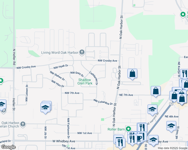 map of restaurants, bars, coffee shops, grocery stores, and more near 957 Cathlamet Drive in Oak Harbor