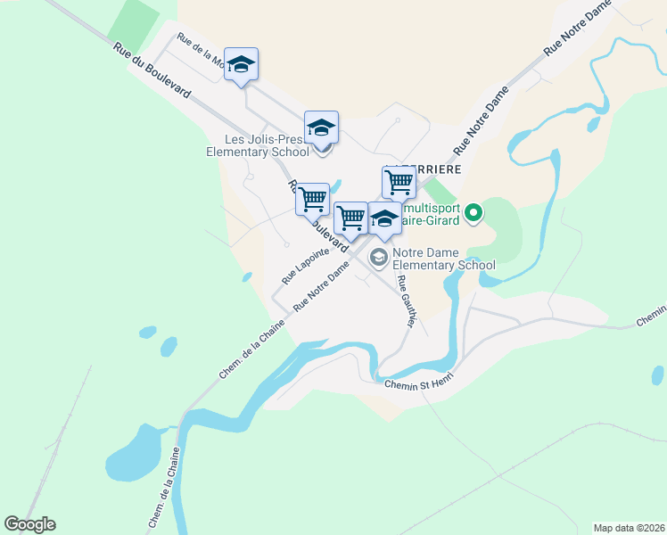 map of restaurants, bars, coffee shops, grocery stores, and more near 6332 Rue Notre Dame in Saguenay