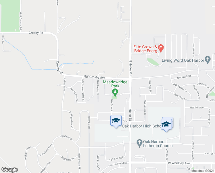 map of restaurants, bars, coffee shops, grocery stores, and more near 1580 Northwest 9th Place in Oak Harbor