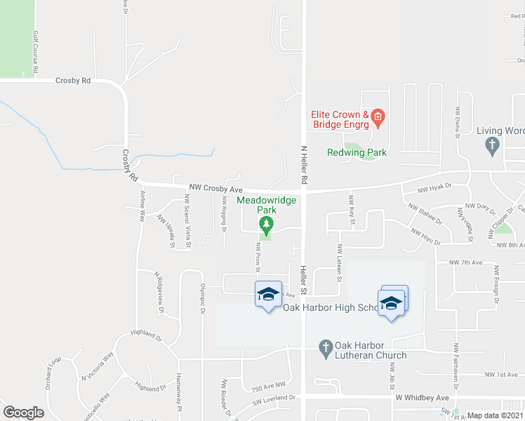 map of restaurants, bars, coffee shops, grocery stores, and more near 1580 Northwest 9th Place in Oak Harbor