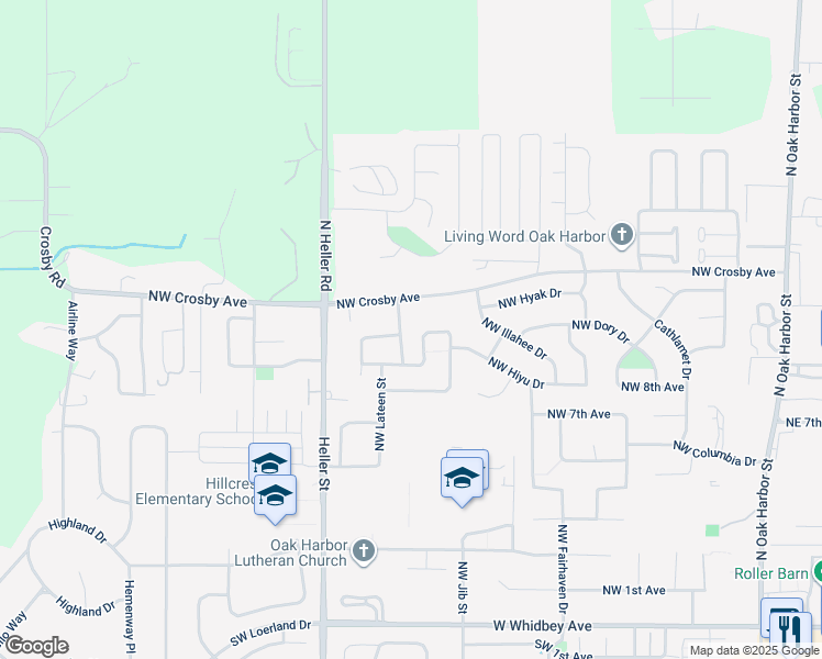 map of restaurants, bars, coffee shops, grocery stores, and more near 940 Northwest Key Street in Oak Harbor
