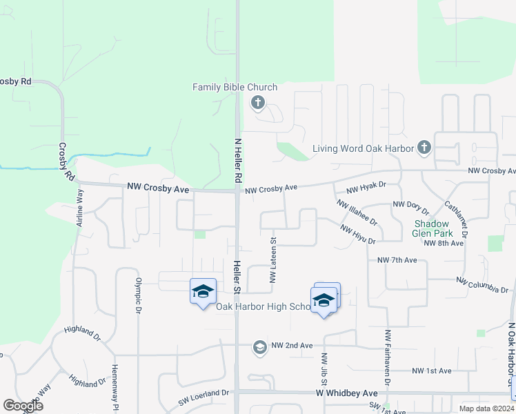 map of restaurants, bars, coffee shops, grocery stores, and more near 1220 Northwest Lofton Loop in Oak Harbor
