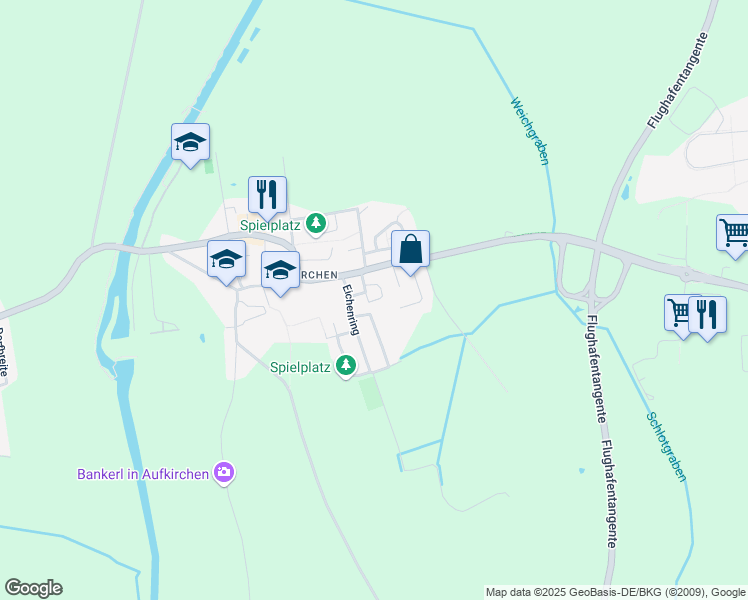 map of restaurants, bars, coffee shops, grocery stores, and more near 1 Eichenring in Oberding