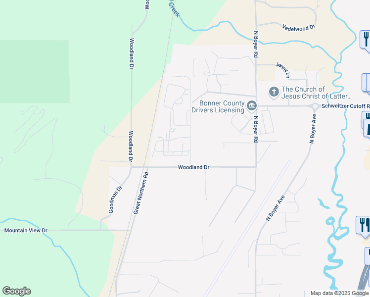 map of restaurants, bars, coffee shops, grocery stores, and more near 4201 Samuelson Avenue in Sandpoint