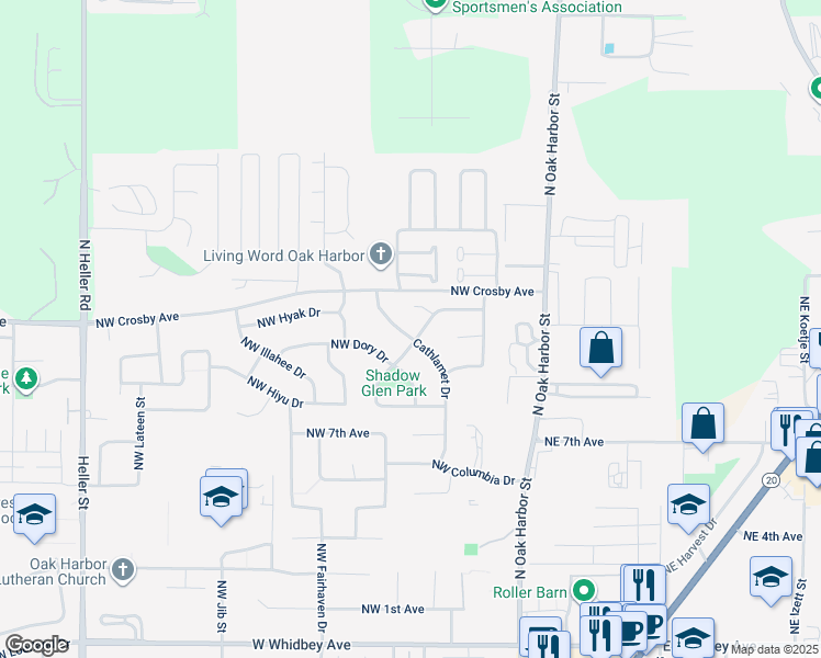 map of restaurants, bars, coffee shops, grocery stores, and more near 1012 Cathlamet Drive in Oak Harbor