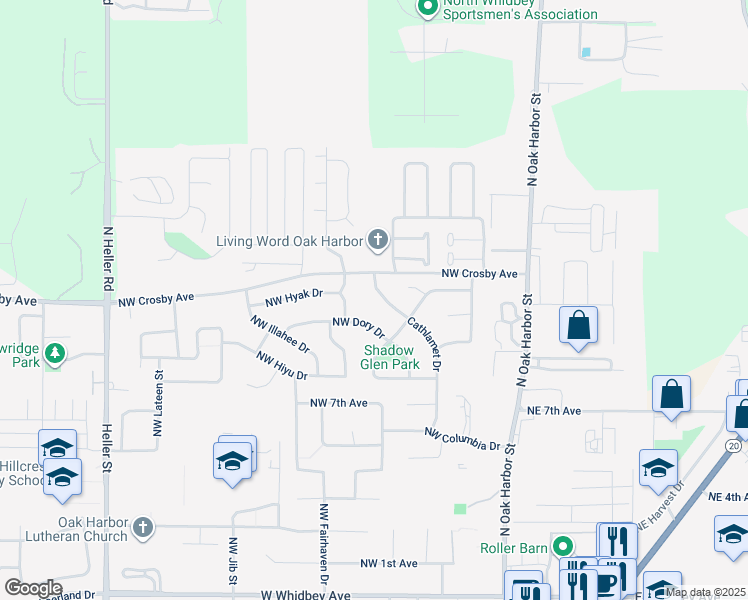 map of restaurants, bars, coffee shops, grocery stores, and more near 1067 Cathlamet Drive in Oak Harbor