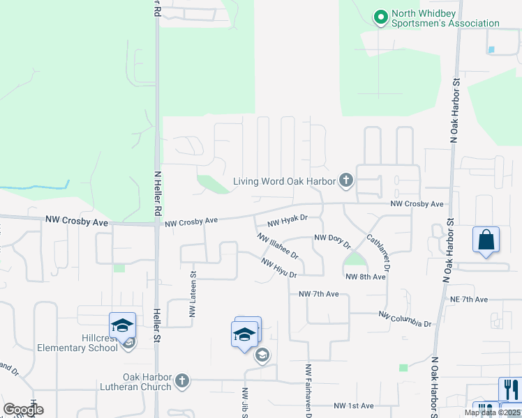map of restaurants, bars, coffee shops, grocery stores, and more near 700 Northwest Crosby Avenue in Oak Harbor