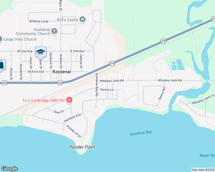 map of restaurants, bars, coffee shops, grocery stores, and more near 121 Van Horn Avenue in Sandpoint